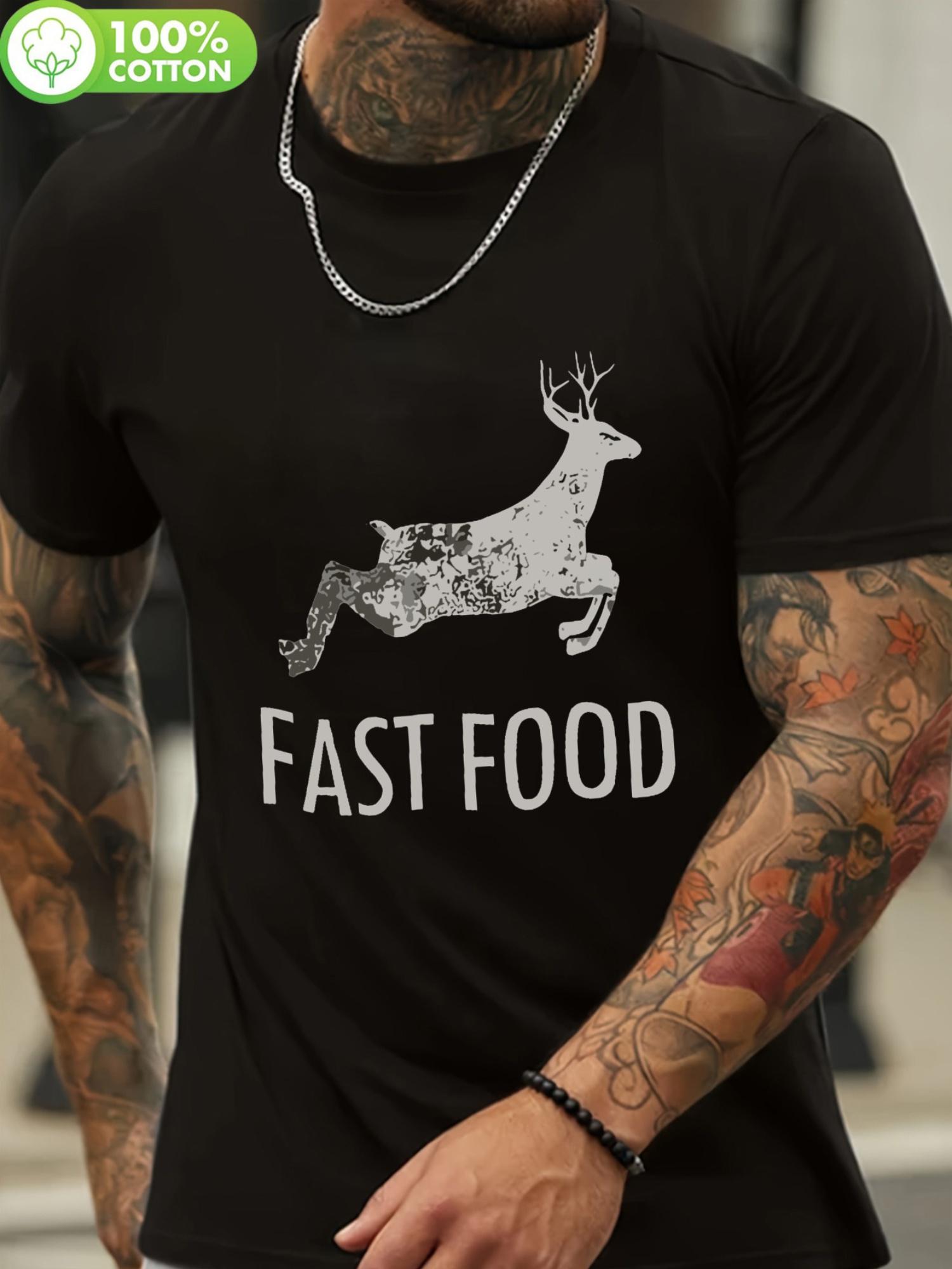 Deer Hunting Graphic T-shirt - Fast Food Deer Silhouette Print - Lightweight L