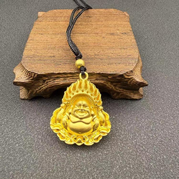 Vietnam Gold-Plated Flame Guanyin Buddha Necklace with Dragon Pixiu and Peace Pendant