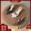 - Gepunktete Schleife Feen-Temperament Spitze Stiletto High Heel Einzelne Schuhe Brautjungfern Schuhe Worttasche Kopf Sandalen