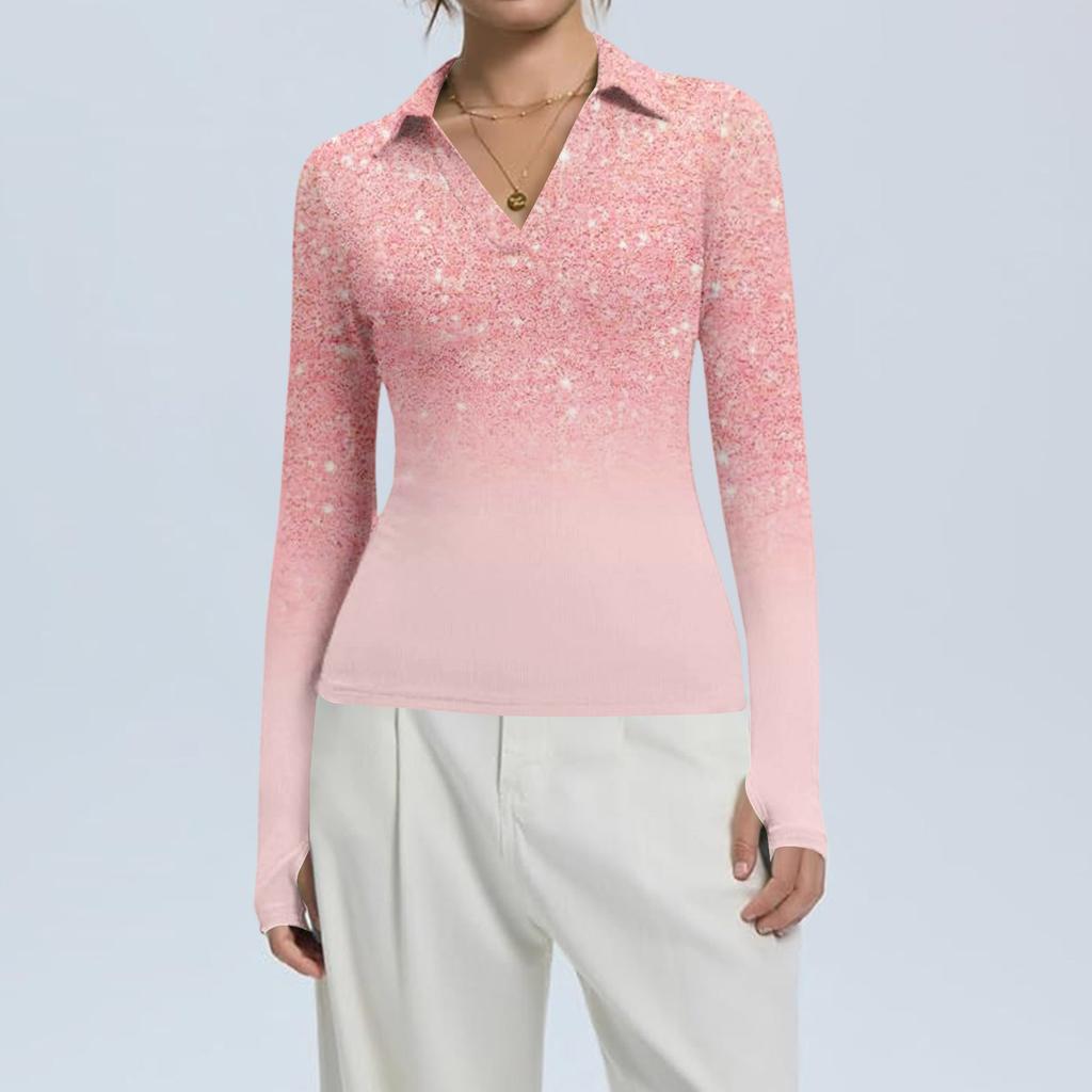 Dámská móda Ležérní potisk Výstřih do V Dlouhý rukáv Zapínání na knoflíky Top