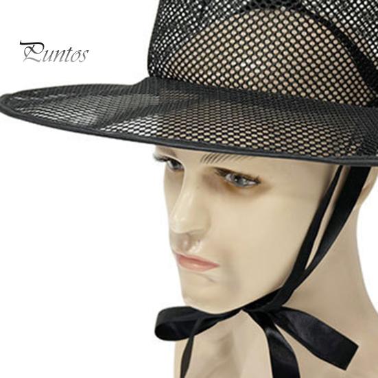 Breathable Costume Hat Vintage Korean Gat Hat, Black Mesh Wide Brim Joseon Dynasty Crisp Fabric Scholar with Neck Strap, Halloween Cosplay Accessory