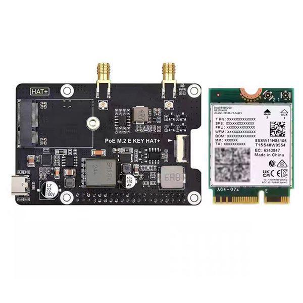 Raspberry Pi 5 PCIe to M.2 E Key with PoE Adapter - Black PCB