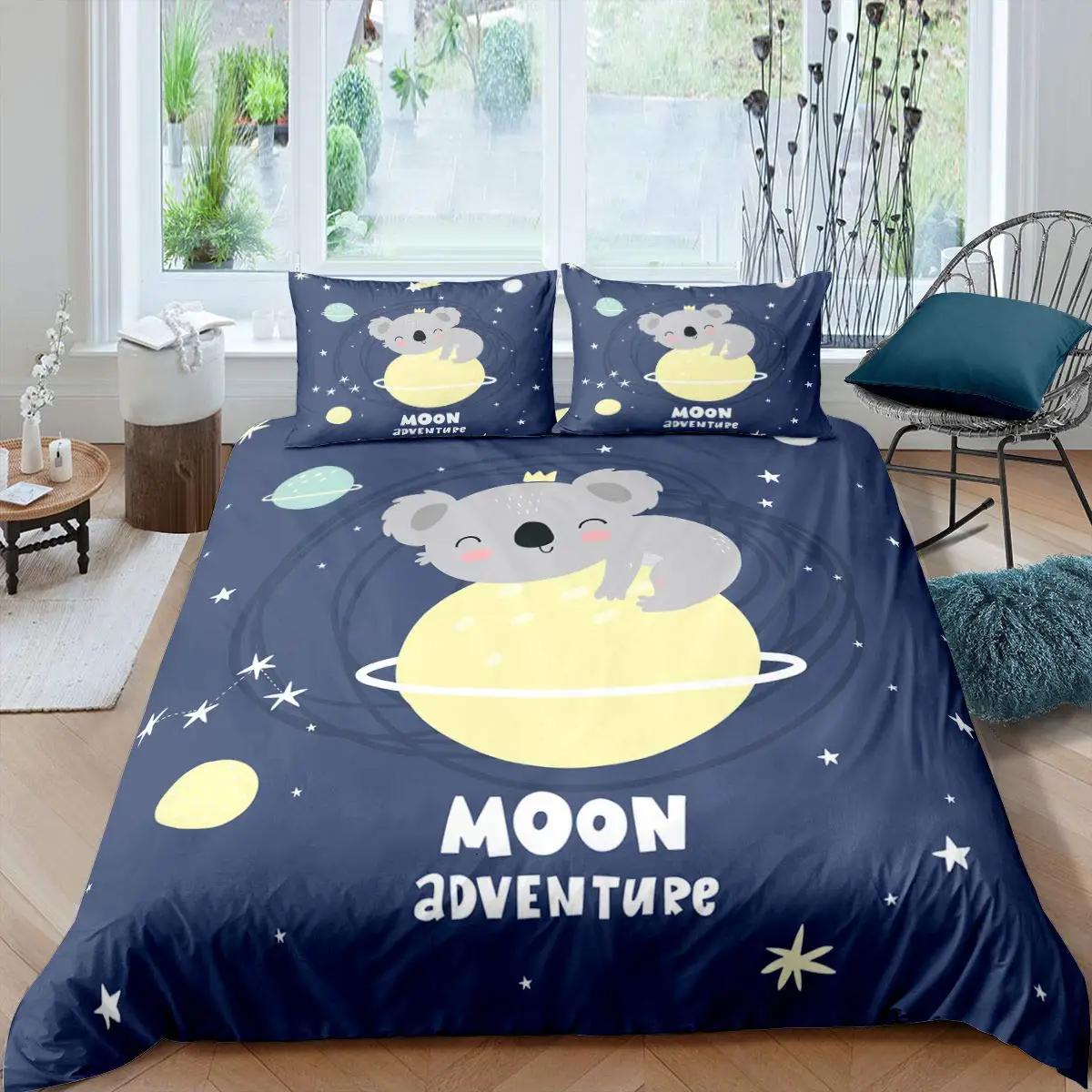 

Comforter Cartoon Moon Blue Bedding Star Children Boys Girls Gifts Meihao Night Theme Bedding Bedroom Decoration Queen Size Comforter (quilt)-EU Single(135*200cm)3pcs
