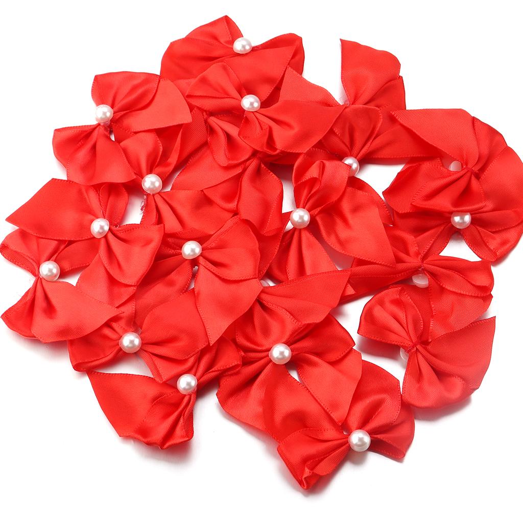 20pcs Polyester Satin Ribbon Bows 5.5x6cm Colorful Half Bead Hand Tied Bowknots For DIY Crafts Party Clothing Headwear Finding