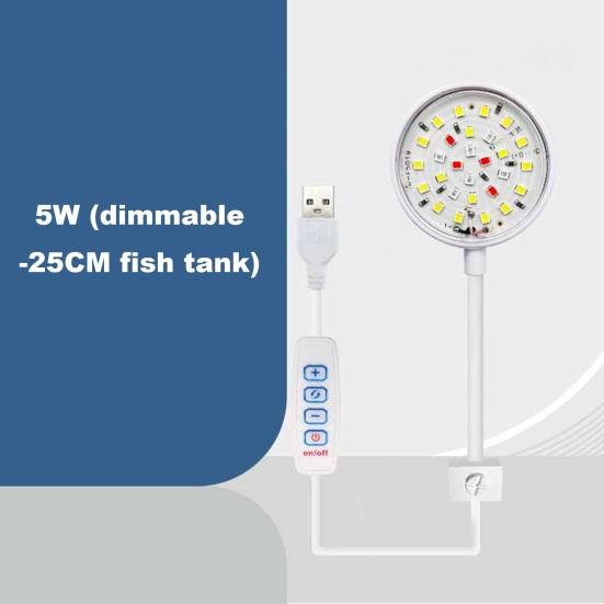 5W/7W Klipová lampa do akvária USB Power LED Full Spectrum Vodotěsné Řasy Okrasné osvětlení Připojení hadice Nastavitelná energeticky úsporná nádrž 360 stupňů