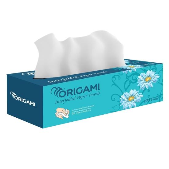 Origami 1vrstvé papírové ubrousky vytahovací box | Balení po 4 (100 tahů v krabici, 400 listů)