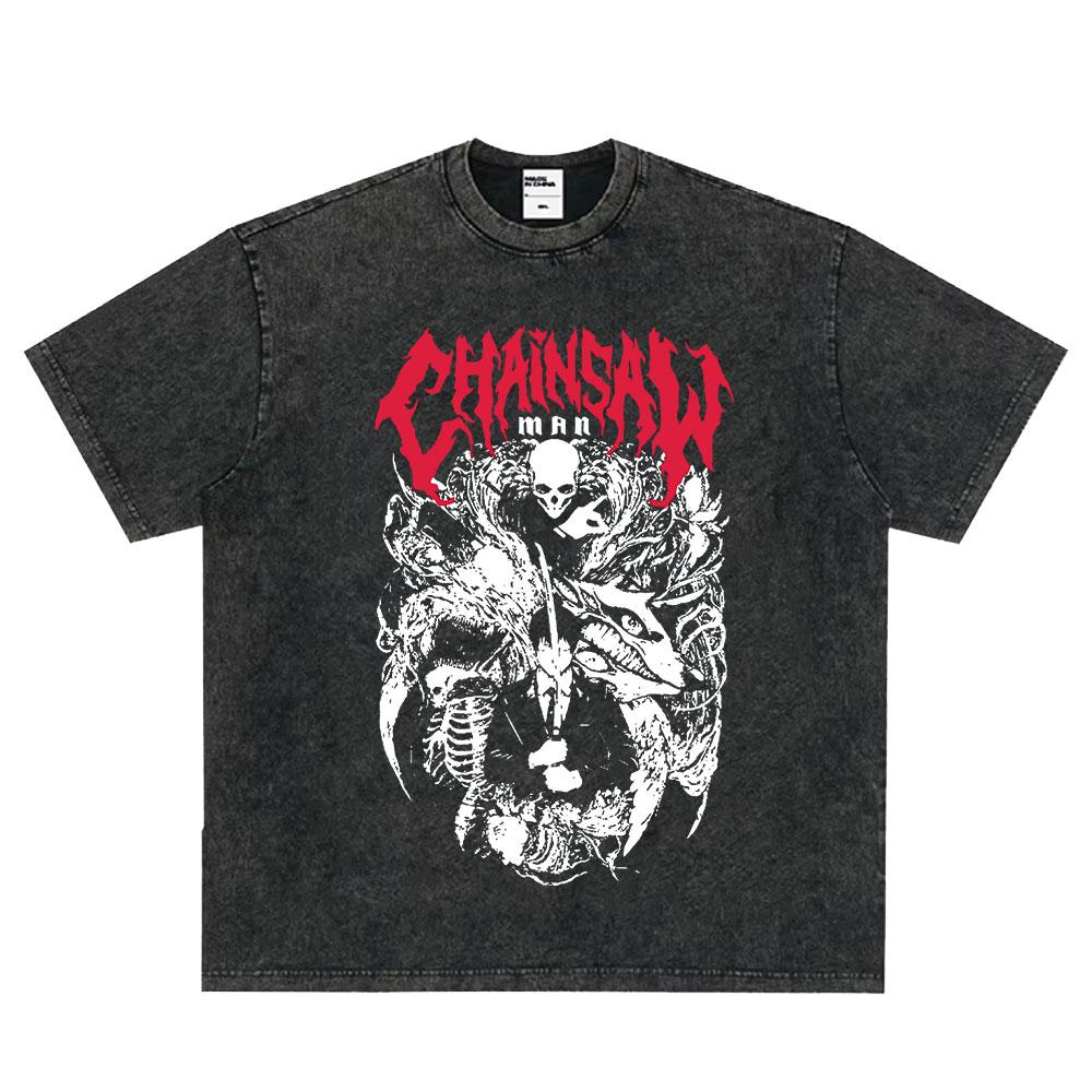 Japanese Anime Chainsaw Man Kobeni Metal Denji Tshirt Vintage Washed Manga Graphic T Shirts Unisex Couples Short Sleeve T Shirt