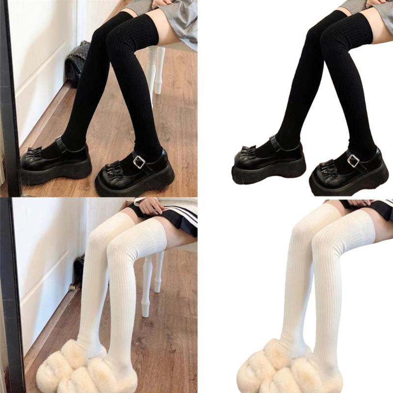 Solid Color Over The Knee Long Tube Boot Socks for Women Winter Thicken Ribbed Knit Tall Thigh High Stockings Leg Warmer