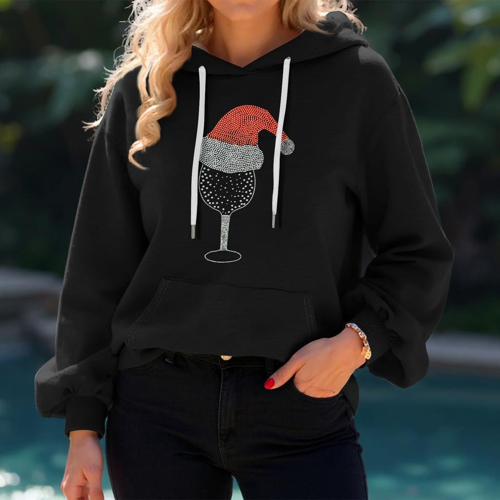Women's Christmas Print Loose Casual Long Sleeve Hooded Sweatshirt