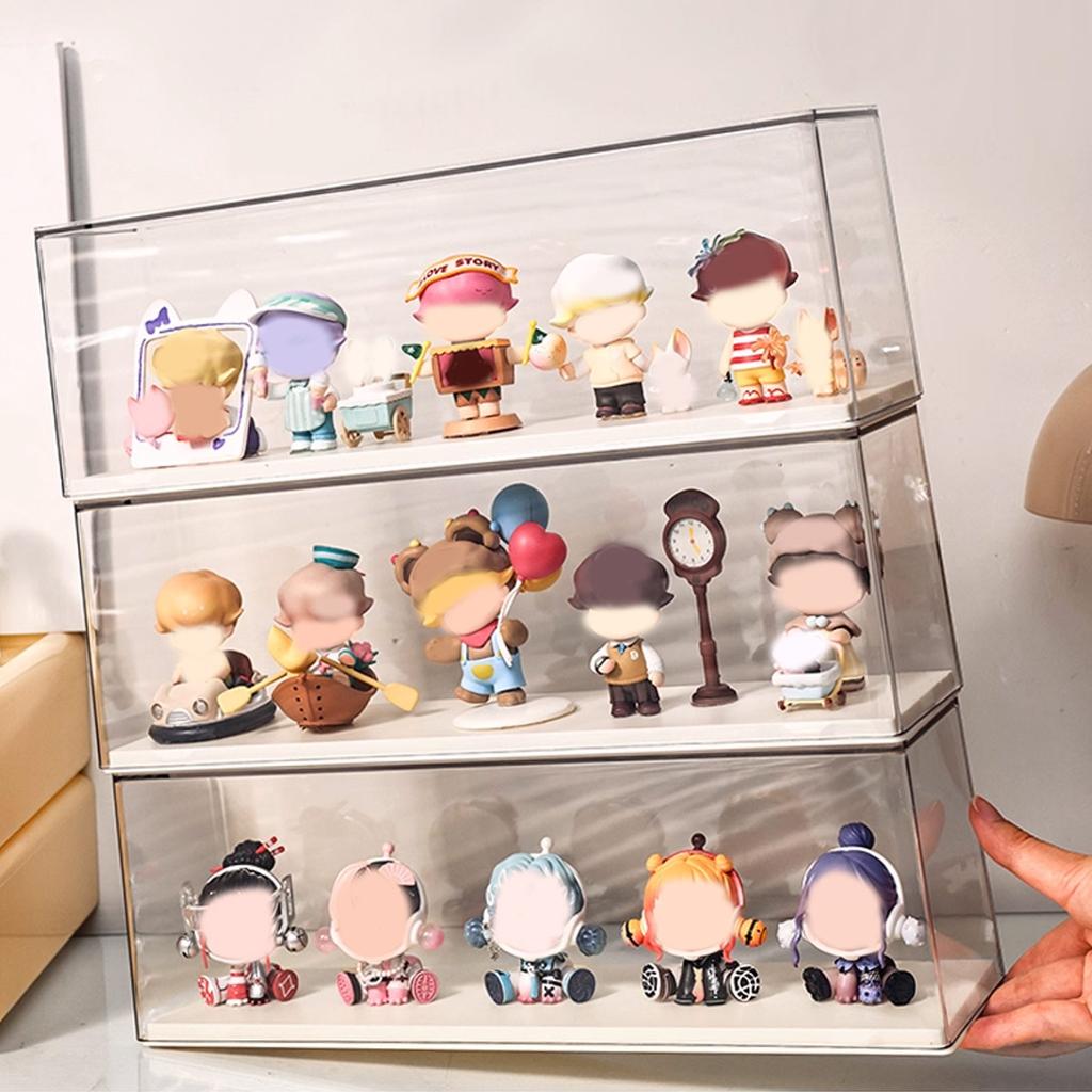 Transparent doll display cabinet, dust-proof storage box for collectibles, doll and doll display rack, stackable storage box