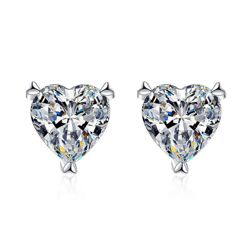 D Color 1ct Heart Cut Moissanite Stud Earrings for Women White Gold Plated 100% S925 Solid Silver Wedding Luxury Quality Jewelry