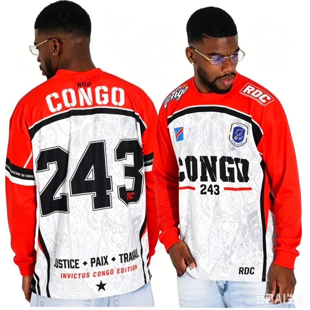 2026 DR Congo Commemorative Long Sleeve T-Shirt, 3D Printed Flag Pattern Breathable Sports Casual Tops for Men Women