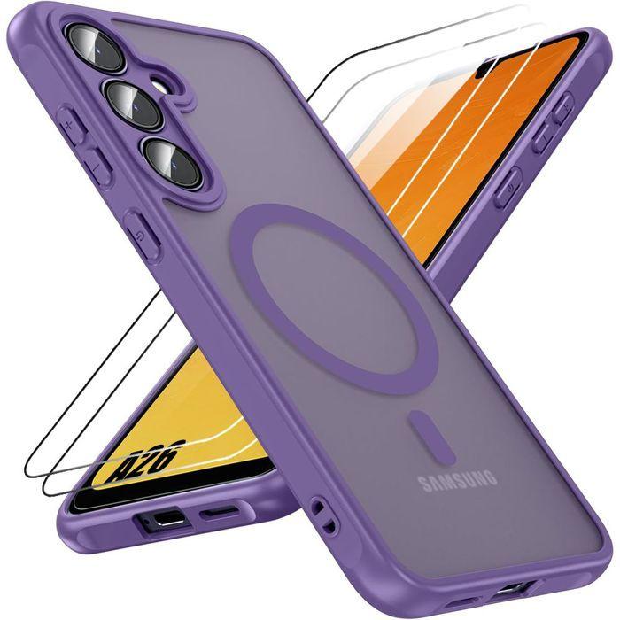 Coque pour Samsung Galaxy A26 5G - BOOLING - Protection Vitre Caméra Intégrée - Violet - 2 Verres Trempés