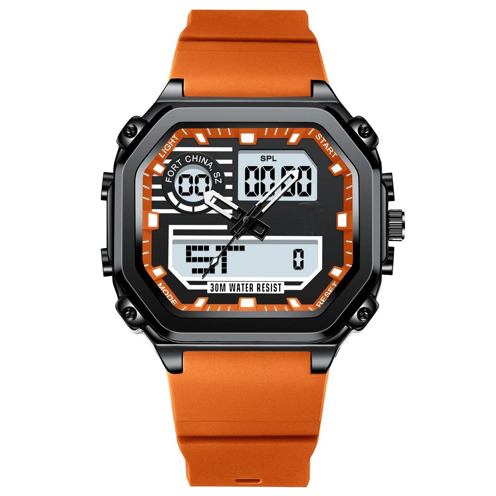 Sports Square Men Watch Waterproof LED Luminous Week Date  Wristwatch Silicone Strap Electronic Quartz Watches