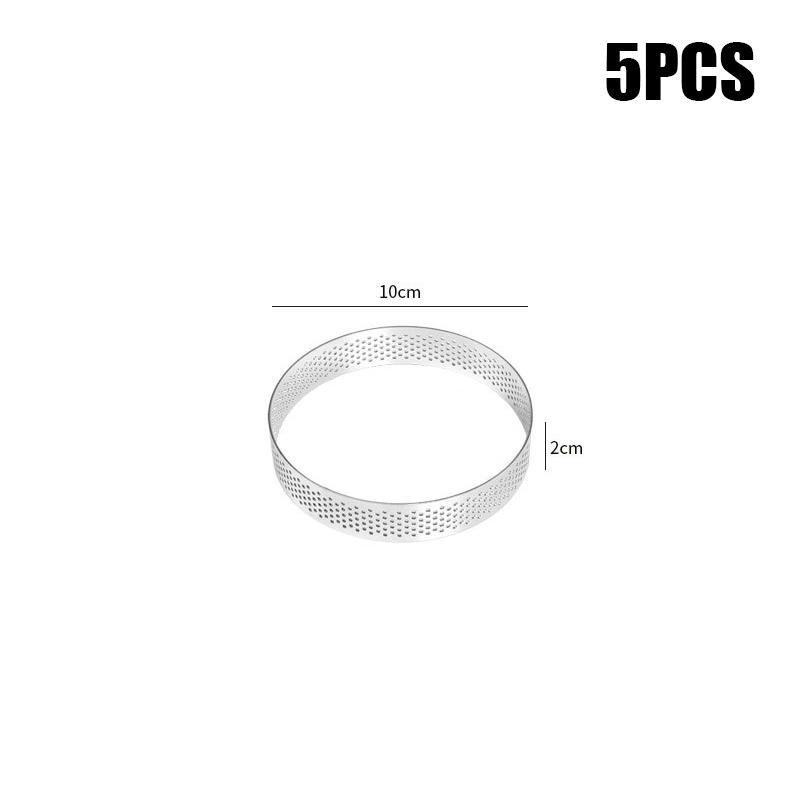 5 Stück runde Tortenringe aus Edelstahl, hitzebeständig, perforierte Formen, DIY-Mousse, Obstkuchen, Törtchen, Donutform, Küchenwerkzeuge