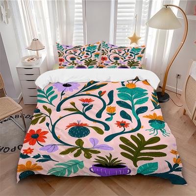 3pcs Colorful Botanical Garden Bedding Set, Including 1 Quilt Cover and 2 Pillow Shams, Without Filling, Soft and Comfortable Home Bedroom F