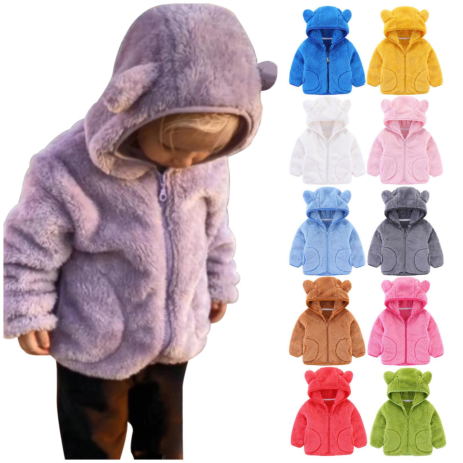 

Дети Baby Теплые девушки Мальчики Фланель Зимний Флис куртки Sweatshirt с капюшоном пальто