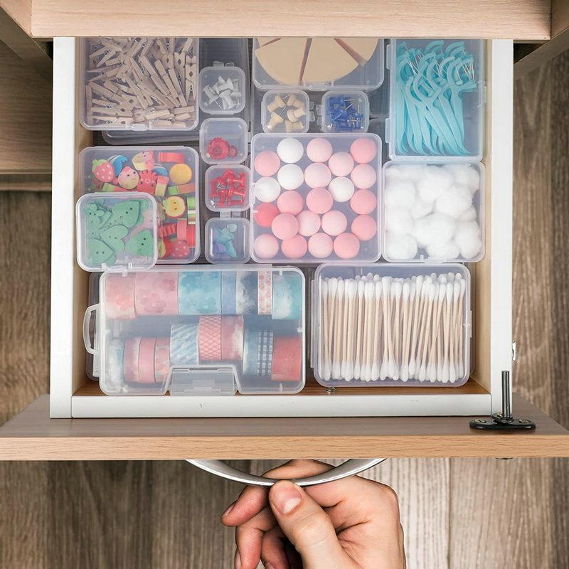 2 Sizes Clear Small Containers Plastic Square Bead Storage Box for Beads Jewelry Crafts Board Game Pieces Organization Wholesale
