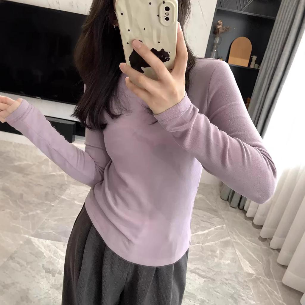 Women's Mock Neck Long Sleeve Thermal Top Slight Stretch Rayon Heat Retention Slim Fit Solid Color Warm Winter Base Layer Shirt
