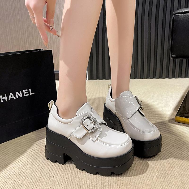 Fashion Women's Fashion Thick Heel Shoes Spring New Square Head Deep Mouth Water Drill Buckle Thick Sole Non-slip Low-top Shoes