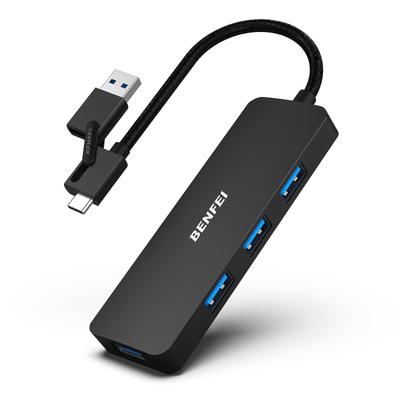 BENFEI USB USB-Verbindung Aluminiumlegierungsrahmen mit 4 USB Thunderbolt Kompatibel mit iPhone 15 MacBook iPad Schwarz 3.0 Hub, 2-in-1 Typ-A/Typ-C