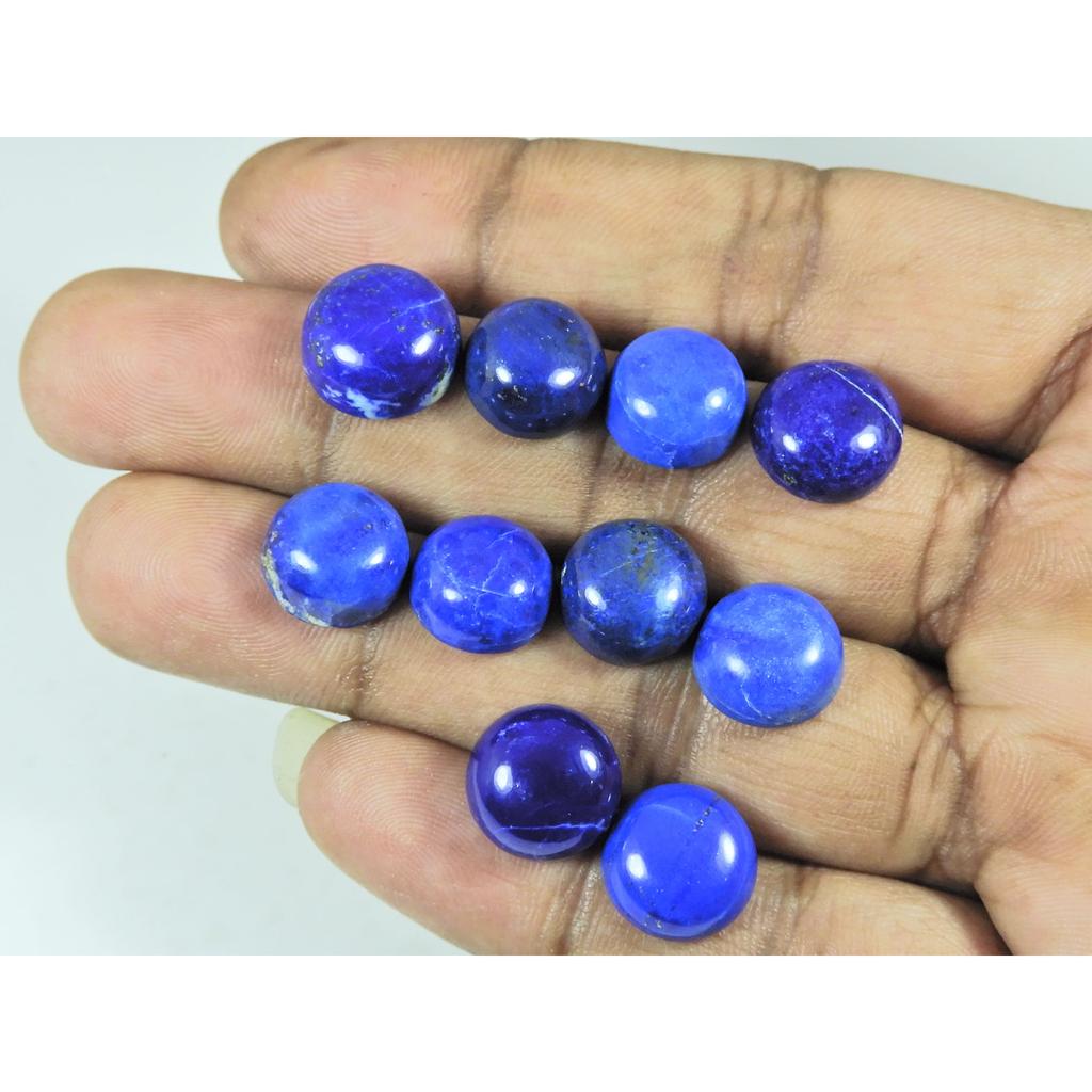 12X12MM Natural Lapis Lazuli Round Cabochon Loose Gemstone 10Pcs Lot 76Cts. C-3750