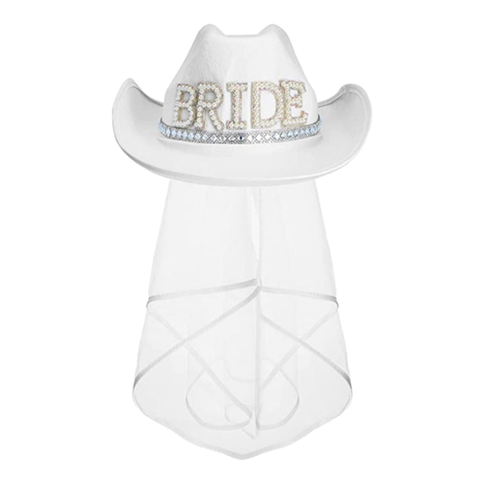 

Rhinestone Veil Wedding Cowboy Decor White for Hat Women Western Bride