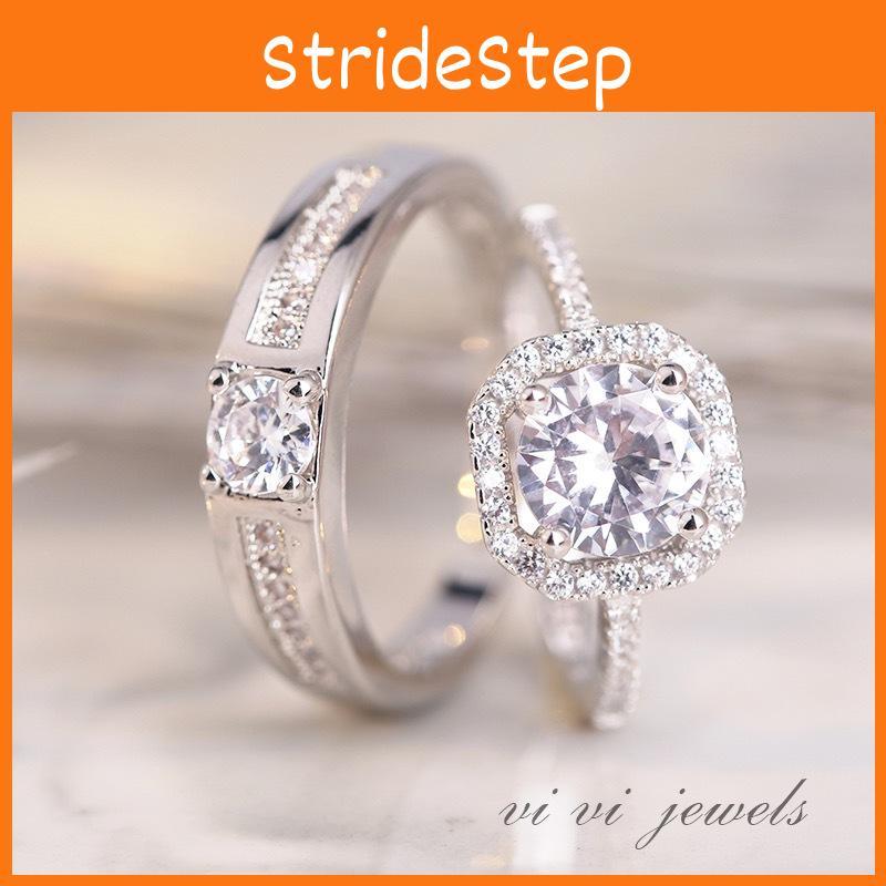 Geometric Design Couples Ring Adjustable Size Simulated Silver Plated Wedding Band