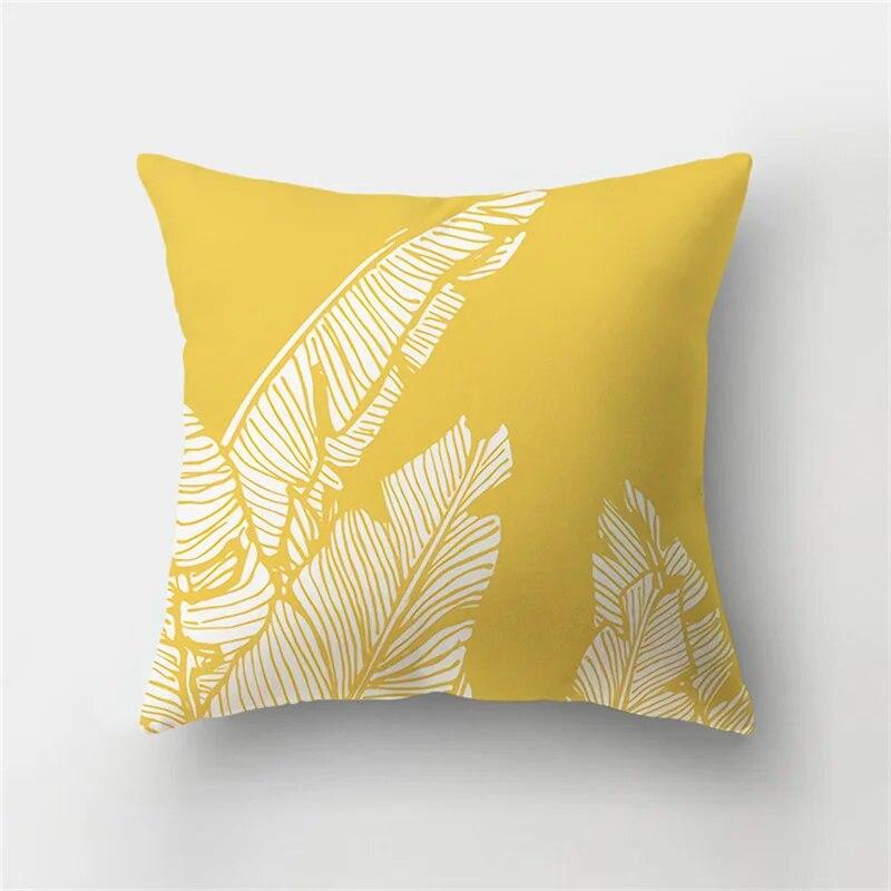 Simple Leaf Plant Yellow Flower Print Pattern Cushion Cover Home Living Room Sofa Decoration Pillow Pillow Cover 45X45CM