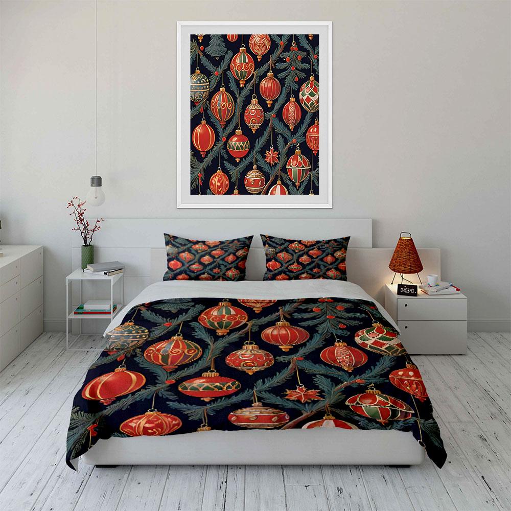 Christmas Ornament Pattern Set Bedding Duvet Cover Set Duvet Cover Pillowcases (1*Duvet Cover 2*Pillowcases, Without Duvet Insert)