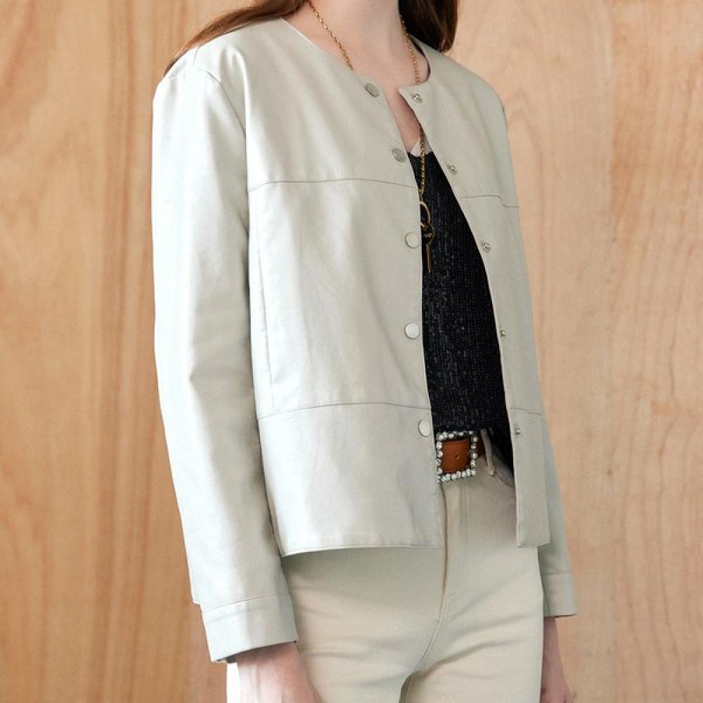 Maxza Round Collar Fake Leather Jacket Zb03jp002