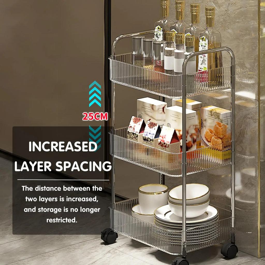 UNTIOR Transparent acrylic trolley cosmetics bedroom living room snack storage shelf bathroom mobile home shelfstorage shelf