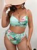 Plus Size Scalloped High Waist Bikini Sets Swimsuit For Women Floral Sexy V-neck Two Pieces Beachwear Swimsuit