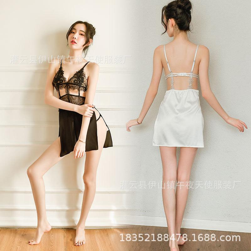 Sex Underwear Lace Large Size Suspender Skirt Backless Pure Desire Women's Pajamas Home Pajamas Split-ended Thongs 1241