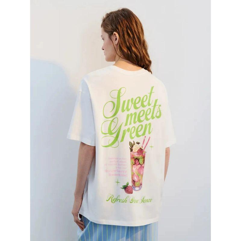Loose Printed T-shirt Top Western Style New Fashion Loose Casual Print Cotton T-shirt Top