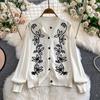 Autumn Winter Women O-neck Vintage Embroidery Flower Knitted Sweater Single Breasted Cardigans Tops