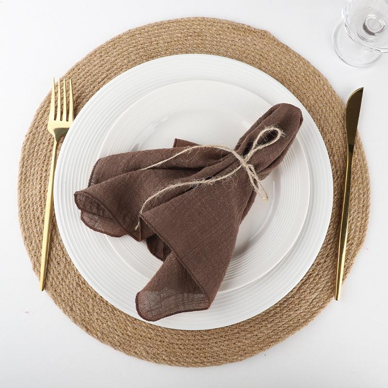 4PCS Pure Cotton Napkins Ins Style French Lock Edge Napkins Party Western Table Towels Decoration Fabric (Without Hemp Rope)
