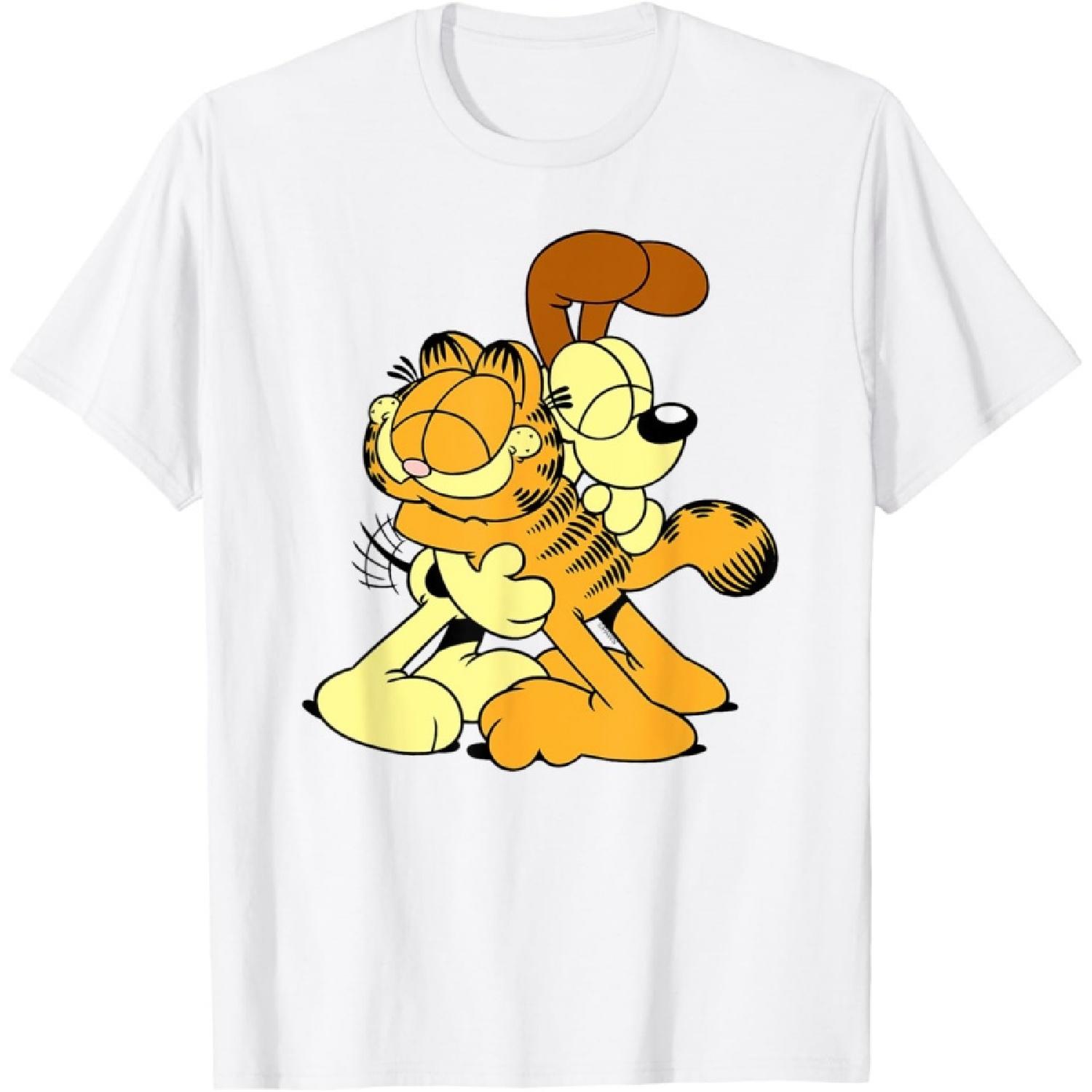Garfield & Odie Hugging Cute Cartoon Cat and Dog T-Shirt S белый