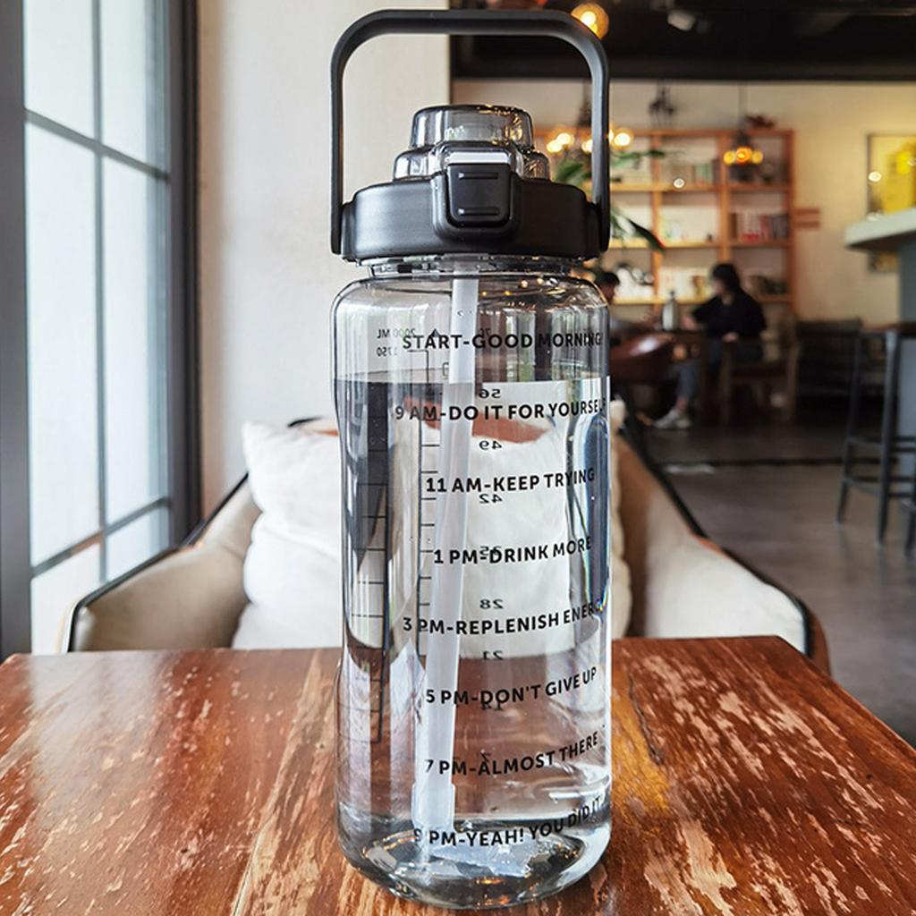 2 Liter Sports Water Bottle with Straw Men Women Fitness Water Bottle Outdoor Cold Water Bottlesc With Time Marker Drinkware New