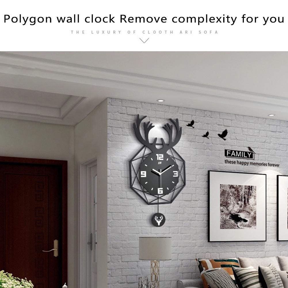 Nordic Style Deer Head Wall Clock Silent Movement Wood Wrought Iron Double layer Design For Household Living Room Decoration