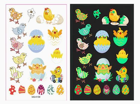 Luminous In Dark Cartoon Easter Temporary Tattoo Waterproof Sweatproof Party Favors for Kids Stickers