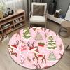 Round Area Rug Christmas Reindeer Santa Hat Pine Tree Gift Pink Nursery Decor