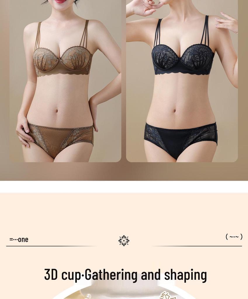 Sujetador de Lencería Push Up de Encaje Media Copa para Pecho Pequeño y Plano, Sin Aros, Anticaída, Relleno Extra Grueso.