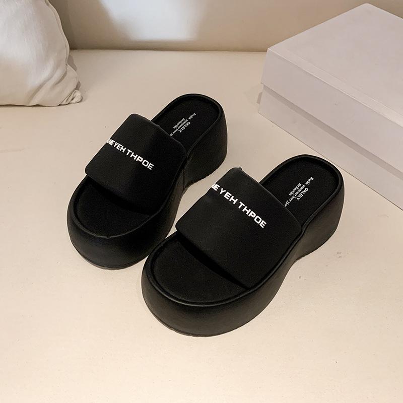 Thick-soled Letter One-word Slippers Women's 2025 New Small Height Increase Comfortable and Light One-pedal Simple Sandals