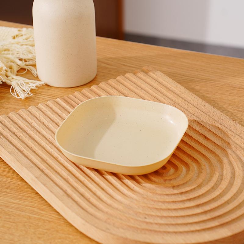Wheat Straw Round Vegetable Plate Household Large Vegetable Plate Set Drop-Resistant Snack Plastic Plate Fruit Plate Plate