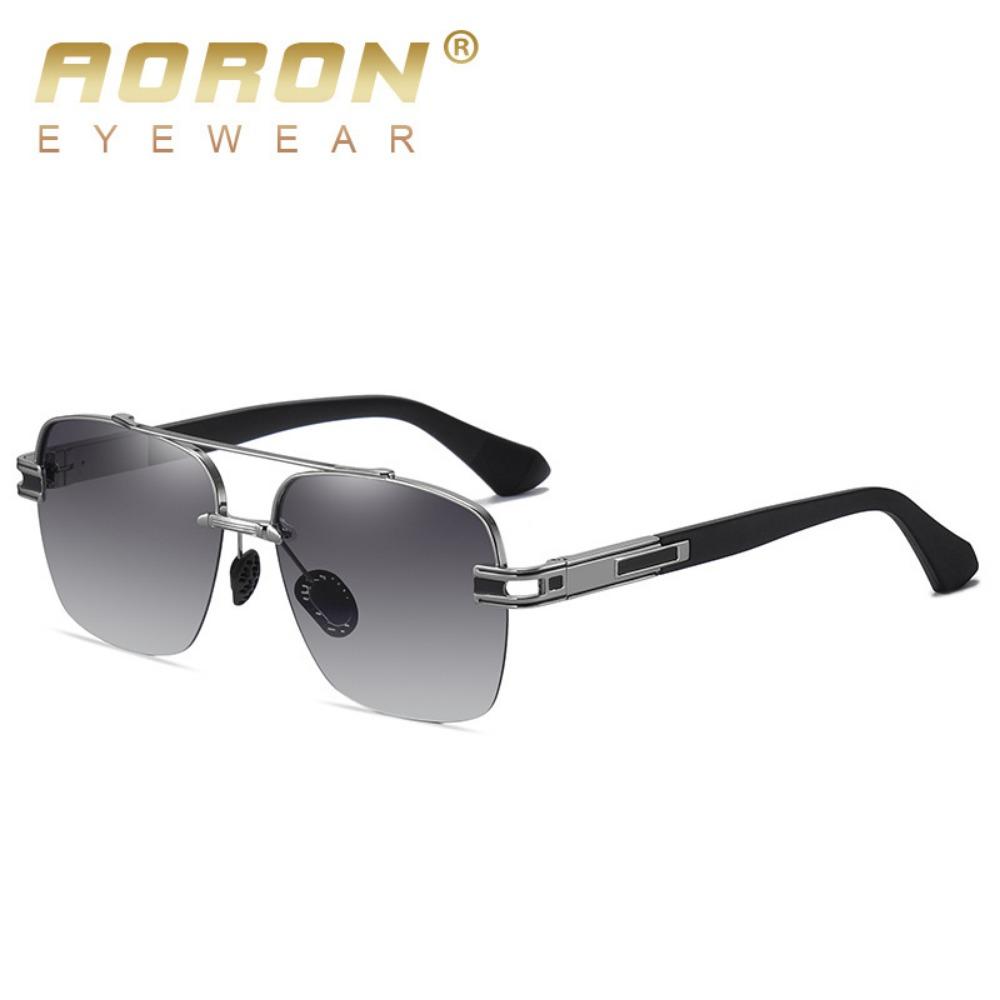 aoron Borderless Men's Polarized Sunglasses Large Frame Two-color Metal Square Sunglasses