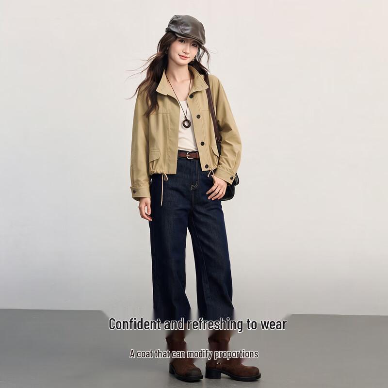 SLLSKY Women's Utility Stand-Collar Cropped Jacket