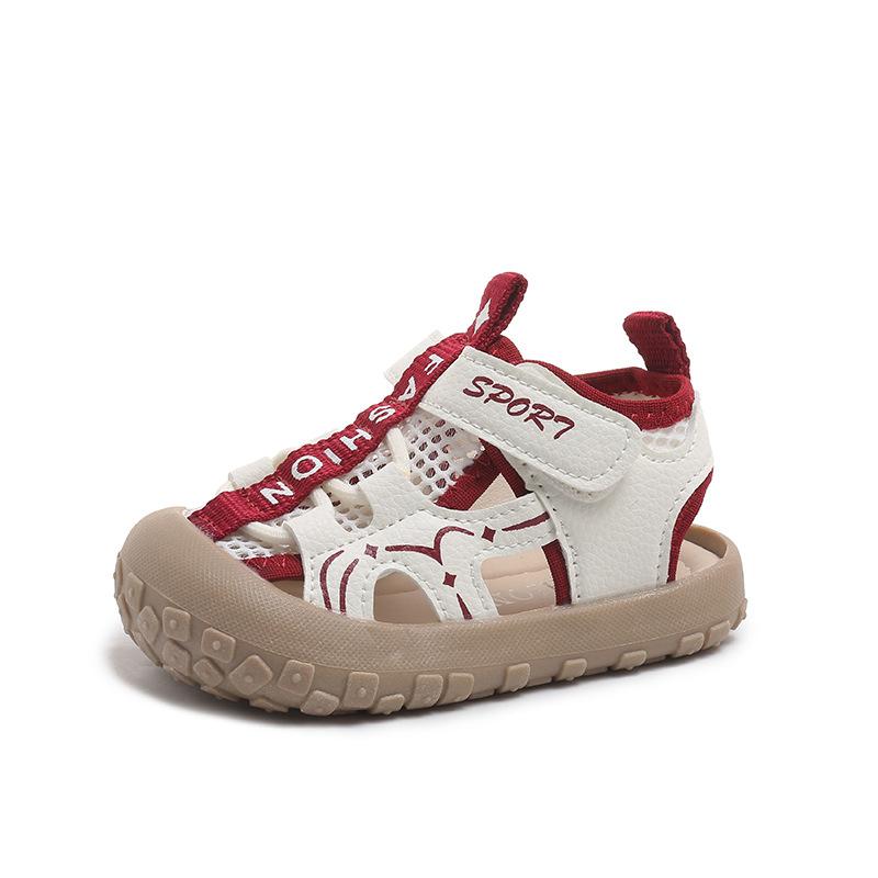 

Boys Casual Shoes Toes Capped Mesh Breathable Girls Sports Sandals Hollowed-out 2025 Summer New Children Beach Shoes Non-slip 21 красный