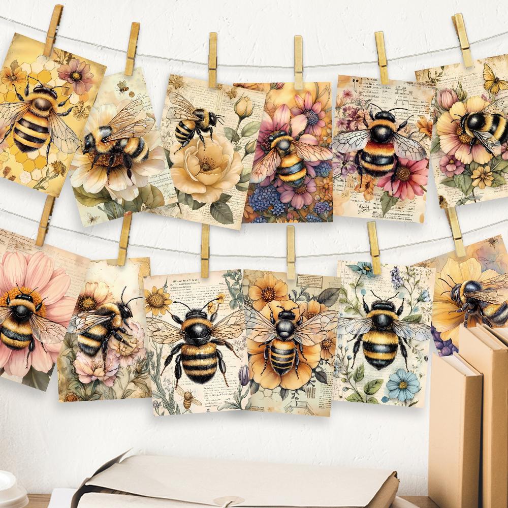 32pcs, Vintage Bee Floral Postcards, Room Decoration Stickers, Brochure Materials, Souvenirs, Collectibles and Mailing
