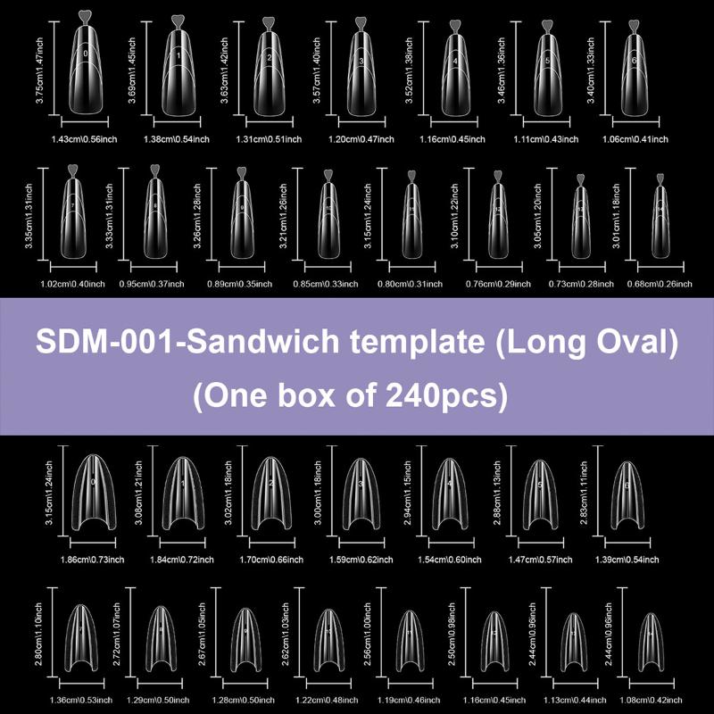 240Pcs Clear Dual Forms Nail Mold Sets Full Cover False Nail Tips Poly Nail Gel Mold Reusable Nail Top Form